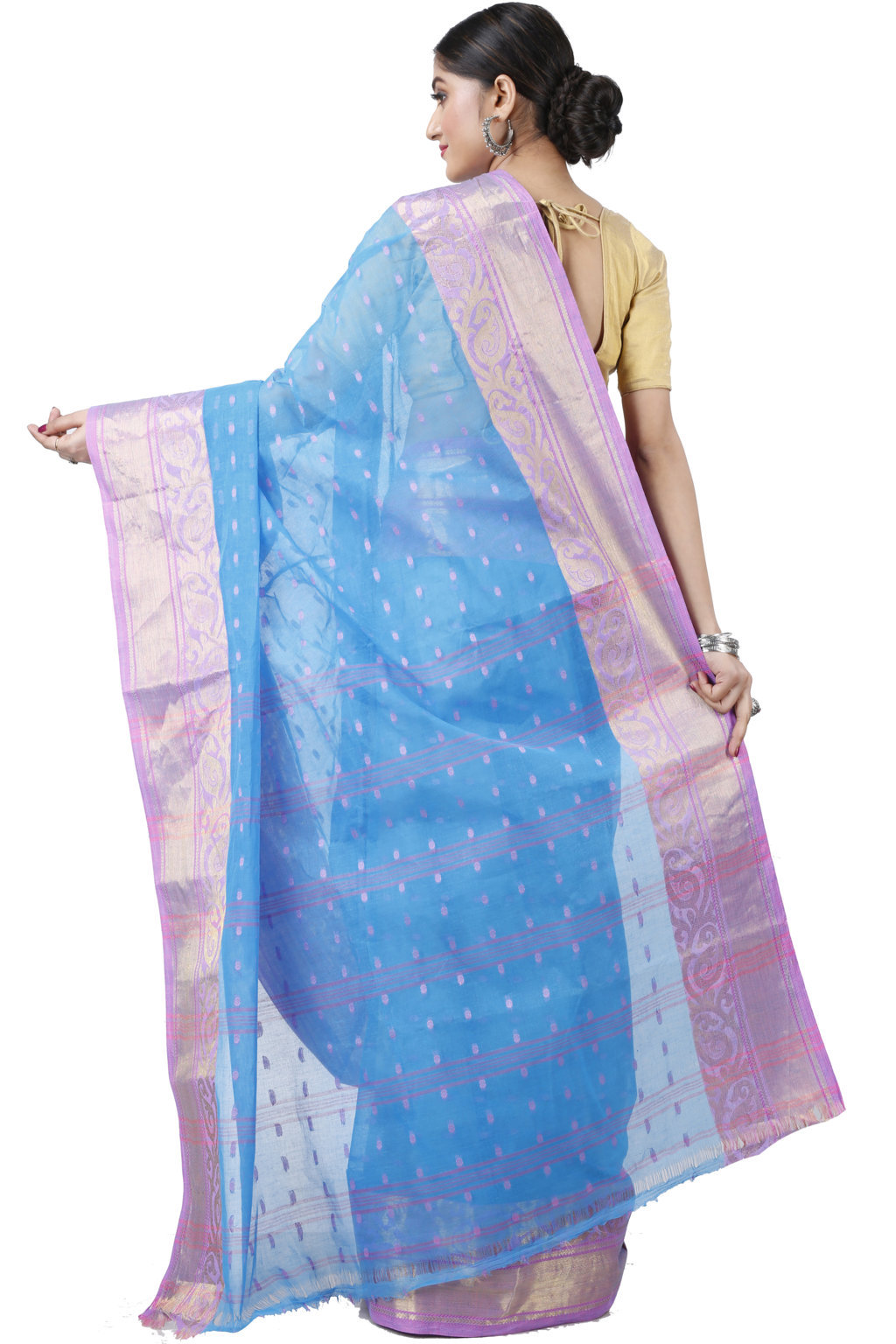 Sky Blue Pure Cotton Sachi Tant Saree (1025)
